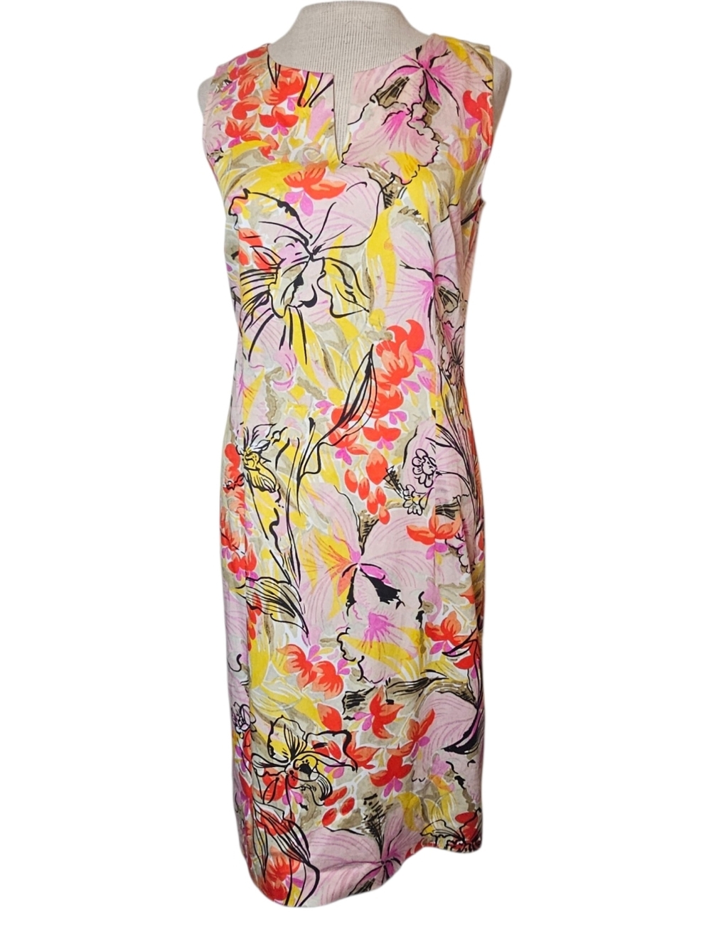 Leggiadro Floral Print Shift Dress Size 8 Art to Wear Boho Grandma Sleeveless